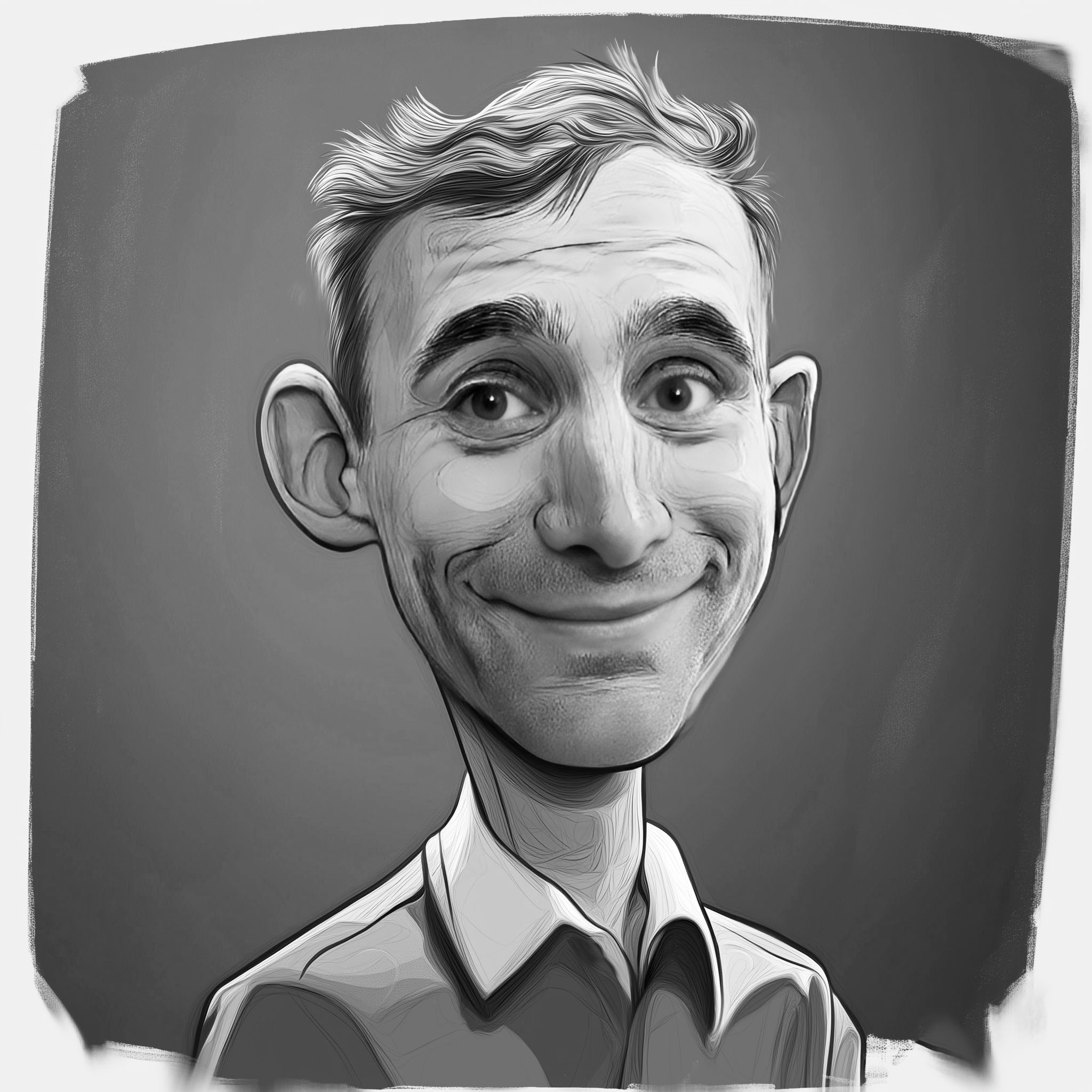 Black-and-white caricature of Alexandre, a founding member of Educaqua.