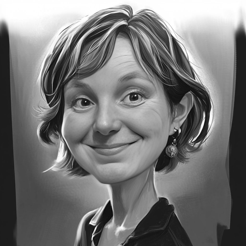 Black-and-white caricature of Gentiane, a founding member of Educaqua.